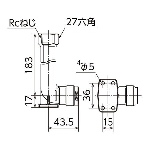 Rc1/2x13座付Lエルボ