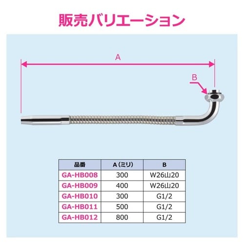 GA−HB011 厨房用フレキパイプ 曲500