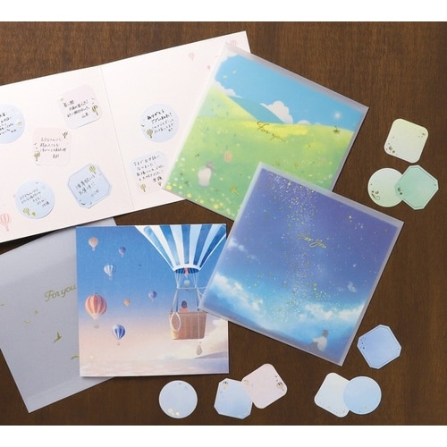 色紙 メッセージシール・封筒付き 朝焼けと気球×5