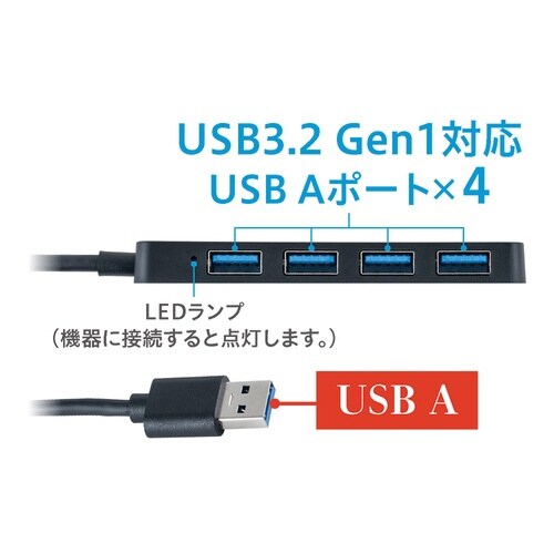 USB3.2 Gen1ハブ USB A/黒