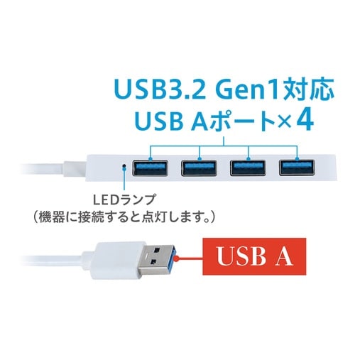USB3.2 Gen1ハブ USB A/白