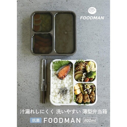 薄型弁当箱抗菌フードマン800アッシュブラウン×2