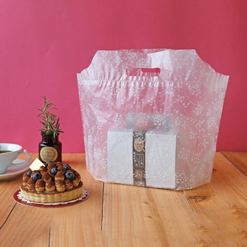 手提げポリ袋5348ポリバッグフローラル白特小