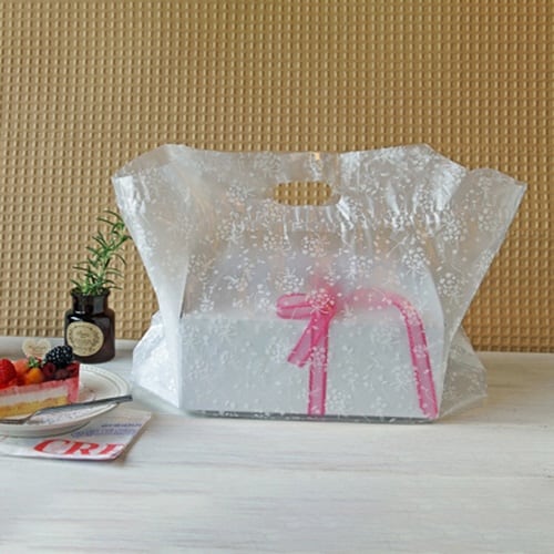 手提げポリ袋5350ポリバッグフローラル白中