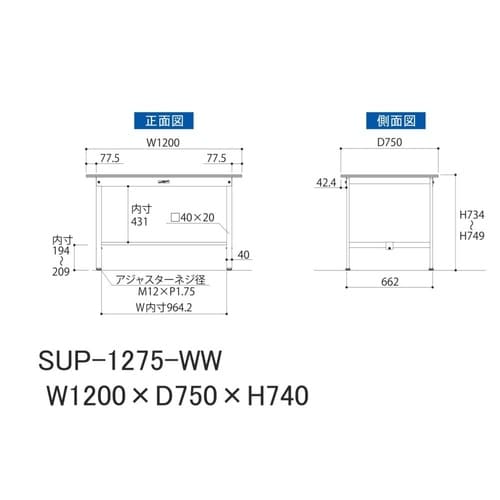 軽量作業台固定式SUP−1275−WW