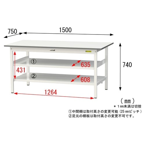 軽量作業台中棚付SUP−1575TTF−WW