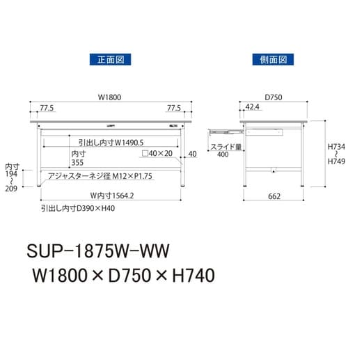 軽量作業台ワイド引出SUP−1875W−WW