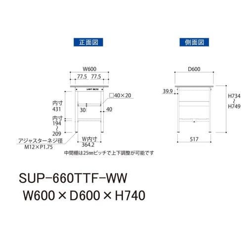 軽量作業台中棚付SUP−660TTF−WW