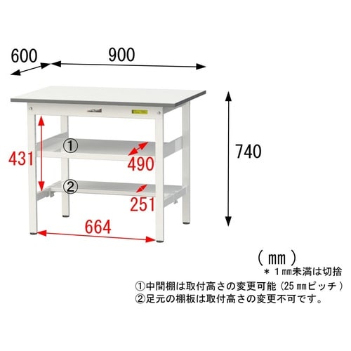 軽量作業台中棚付SUP−960TF−WW