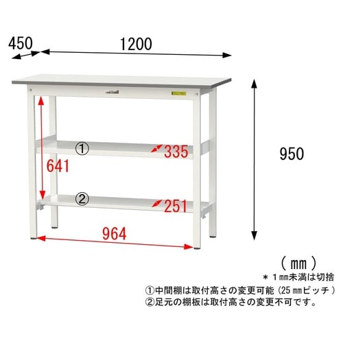 軽量作業台中棚付SUPH−1245TF−WW