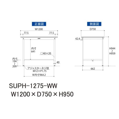 軽量作業台固定式SUPH−1275−WW