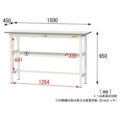 軽量作業台中棚付SUPH−1545F−WW