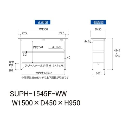 軽量作業台中棚付SUPH−1545F−WW
