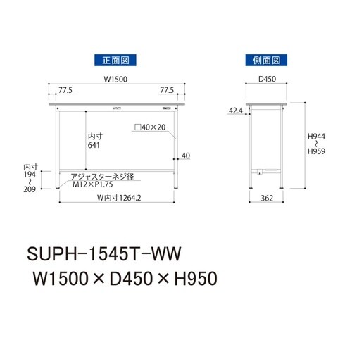 軽量作業台固定式SUPH−1545T−WW