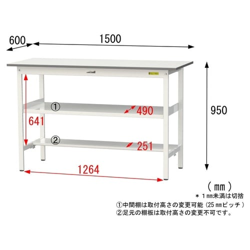 軽量作業台中棚付SUPH−1560TF−WW