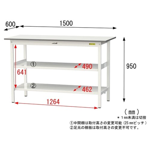軽量作業台中棚付SUPH−1560TTF−WW