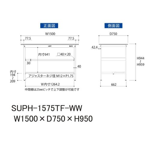 軽量作業台中棚付SUPH−1575TF−WW