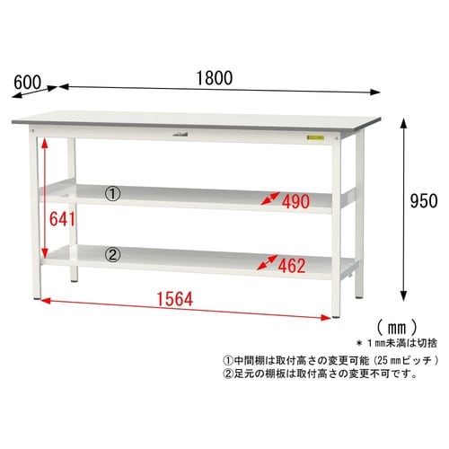 軽量作業台中棚付SUPH−1860TTF−WW