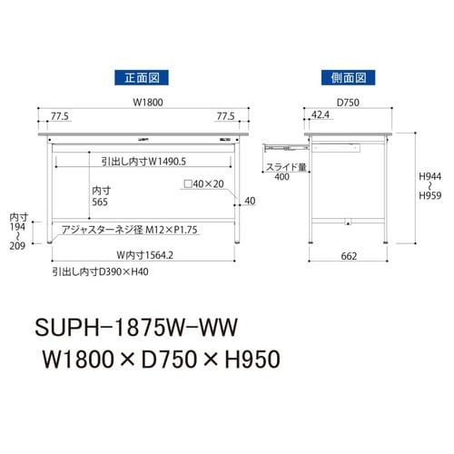 軽量作業台ワイド引出SUPH−1875W−WW