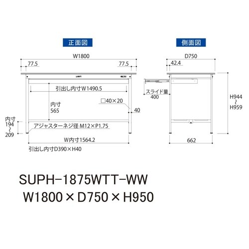 軽量作業台ワイド引出SUPH−1875WTT−WW