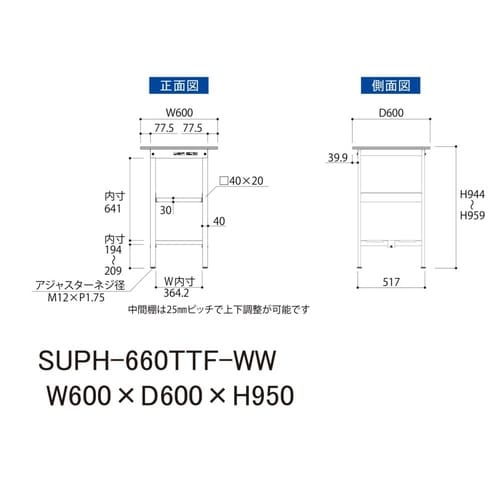 軽量作業台中棚付SUPH−660TTF−WW