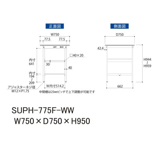 軽量作業台中棚付SUPH−775F−WW