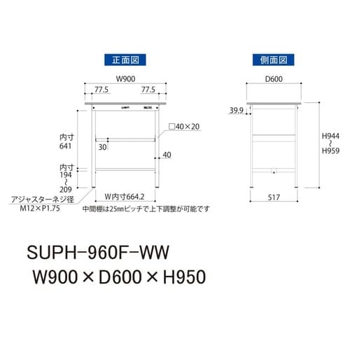 軽量作業台中棚付SUPH−960F−WW