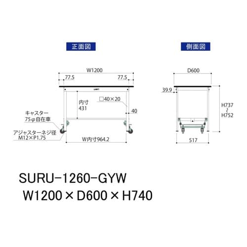 軽量作業台ワンタッチ移動SURU−1260−GYW