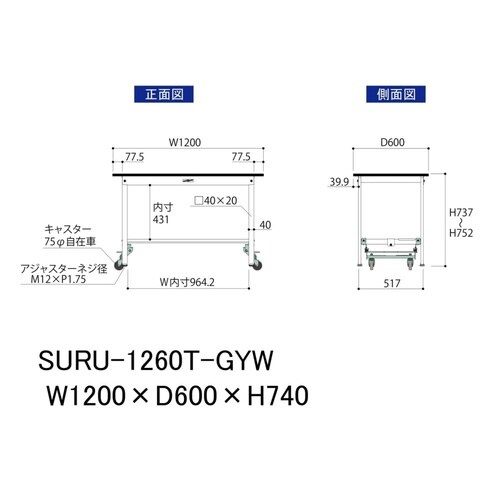 軽量作業台ワンタッチ移動SURU1260T−GYW