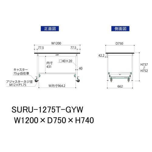 軽量作業台ワンタッチ移動SURU1275T−GYW