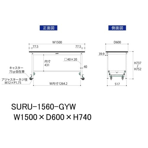 軽量作業台ワンタッチ移動SURU−1560−GYW