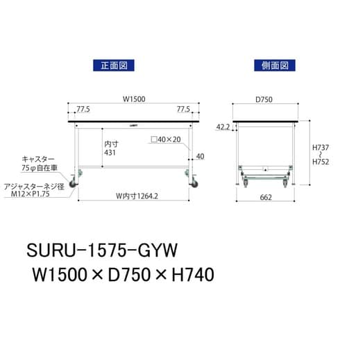 軽量作業台ワンタッチ移動SURU−1575−GYW