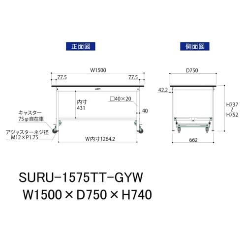 軽量作業台ワンタッチ移動SURU1575TTGYW