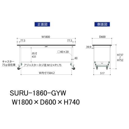 軽量作業台ワンタッチ移動SURU−1860−GYW