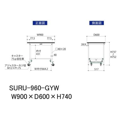 軽量作業台ワンタッチ移動SURU−960−GYW