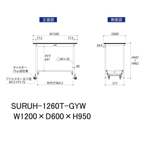 軽量作業台ワンタッチ移動SURUH1260TGYW