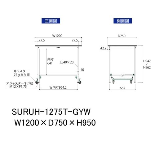 軽量作業台ワンタッチ移動SURUH1275TGYW