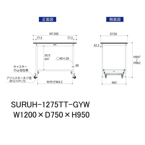 作業台ワンタッチ移動SURUH1275TT−GYW