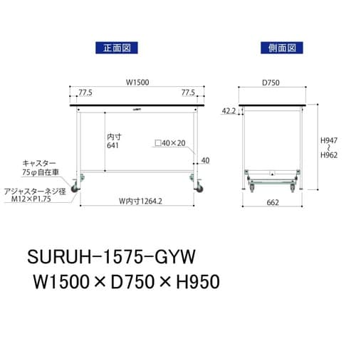 軽量作業台ワンタッチ移動SURUH1575−GYW