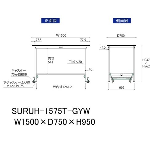 軽量作業台ワンタッチ移動SURUH1575TGYW