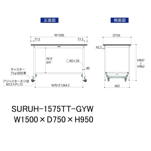 作業台ワンタッチ移動SURUH1575TT−GYW