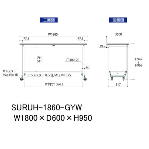 軽量作業台ワンタッチ移動SURUH1860−GYW