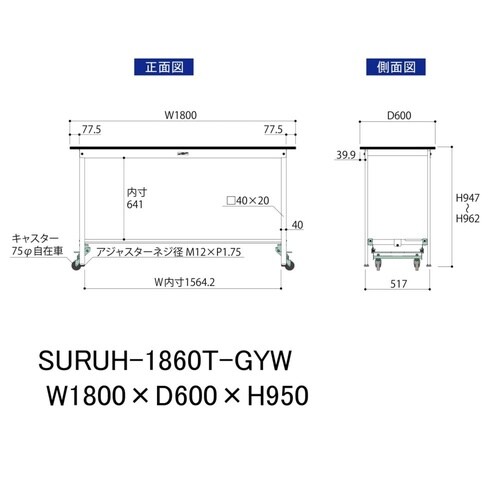 軽量作業台ワンタッチ移動SURUH1860TGYW