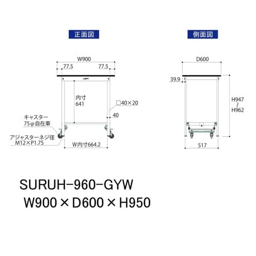 軽量作業台ワンタッチ移動SURUH−960−GYW
