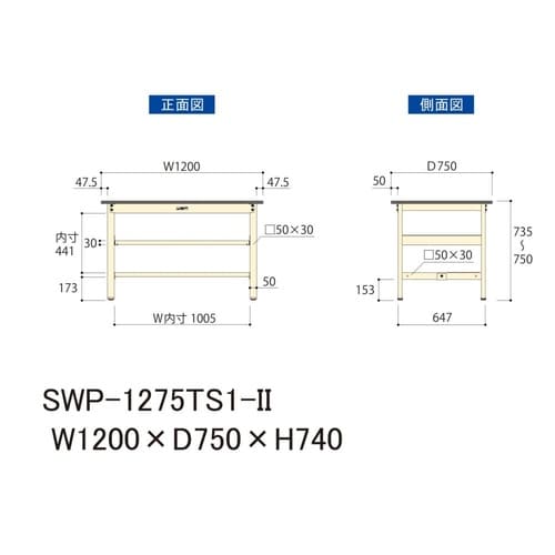 軽量作業台中棚付SWP−1275TS1−II