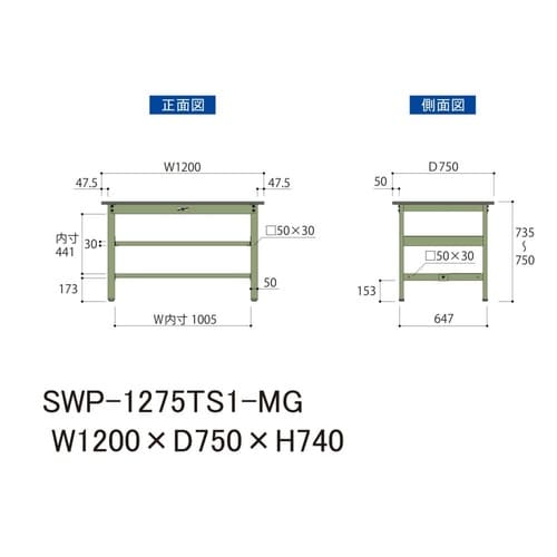 軽量作業台中棚付SWP−1275TS1−MG