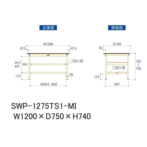 軽量作業台中棚付SWP−1275TS1−MI