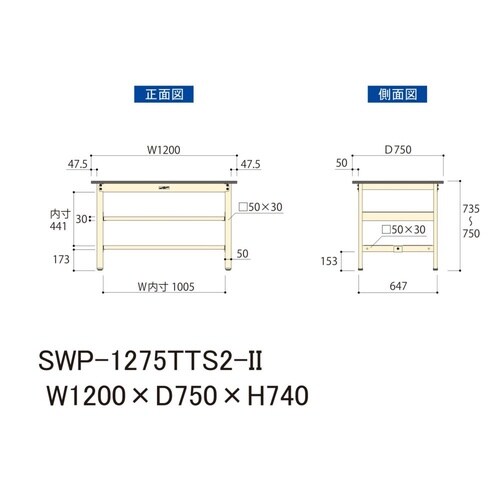 軽量作業台中棚付SWP−1275TTS2−II