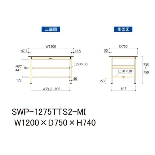 軽量作業台中棚付SWP−1275TTS2−MI
