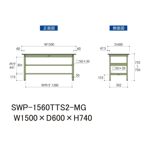軽量作業台中棚付SWP−1560TTS2−MG